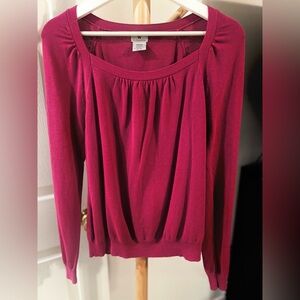 Worthington Magenta Pleated Scoop Neck Blouse - Medium